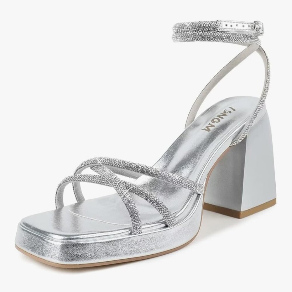 Y2K BLING RHINESTONE PLATFORM CHUNKY HEEL PLATFORM OPEN TOE SANDALS BRIDESMAID